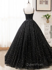 V Neck Glitter Black Long Evening Prom Dresses