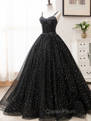 V Neck Glitter Black Long Evening Prom Dresses