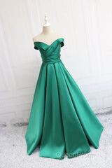 V Neck Off The Shoulder Long Satin Evening Prom Dresses Ball Gowns