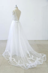 V-neck Ruffle Applqiues Tulle A-line Wedding Dresses