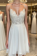 V Neck Short Lace Evening Prom Dresses, Cute Short V Neck Lace Formal Homecoming Dresses