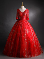 V-neck Tulle Sequins Short Sleeve Quinceanera Dress