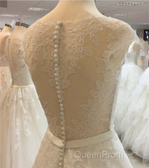 Vintage A-Line Cap Sleeves Crystal Beaded Sashes Wedding Lace Dresses