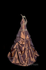 Vintage Ball Gown Halter Brown Sleeveless Long Evening Prom Gown Fairy Evening Prom Dresses