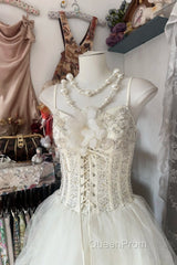 Vintage Ball Gown Spaghetti Straps Sleeveless Long White Evening Dresses Evening Prom Dresses