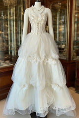 Vintage Ball Gown Spaghetti Straps Sleeveless Long White Evening Dresses Evening Prom Dresses