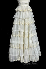 Vintage Ball Gown Strapless White Lace Evening Prom Gown Fairy Evening Prom Dresses