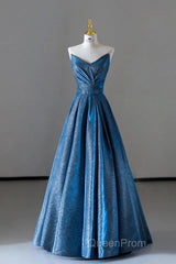 Vintage Ball Gown Sweetheart Blue Sequin Long Evening Prom Gown Fairy Evening Prom Dresses