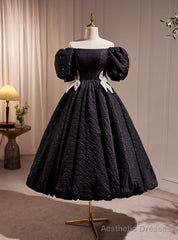 Vintage Black Puff Sleeve Prom Dress