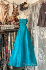 Vintage Fashion A Line Spaghetti Straps Blue Floor Length Evening Dresses Evening Prom Dresses