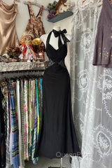 Vintage Fashion Mermaid Halter Black Floor Length Evening Dresses Evening Prom Dresses