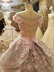 Vintage Floral Lace Flower Wedding Dresses Ball Gowns