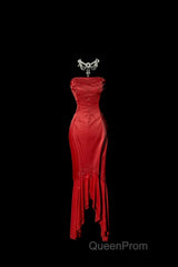 Vintage High Low Strapless Red Long Evening Prom Gown Fairy Evening Prom Dresses