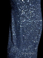Vintage Mermaid Boat Neck Blue Sequin Backless Evening Prom Gown Fairy Evening Prom Dresses