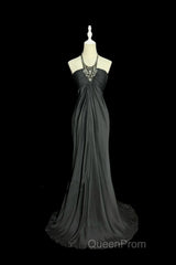 Vintage Mermaid Halter Gray Long Evening Prom Gown Fairy Evening Prom Dresses