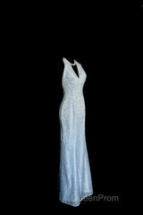 Vintage Mermaid Halter Neck Blue Sequin Evening Prom Gown Fairy Evening Prom Dresses