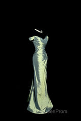 Vintage Mermaid Off The Shoulder Green Long Evening Prom Gown Fairy Evening Prom Dresses