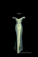 Vintage Mermaid Off The Shoulder Green Long Evening Prom Gown Fairy Evening Prom Dresses
