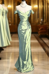 Vintage Mermaid Off The Shoulder Green Long Evening Prom Gown Fairy Evening Prom Dresses