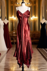 Vintage Mermaid Spaghetti Straps Satin Burgundy Evening Prom Gown Fairy Evening Prom Dresses