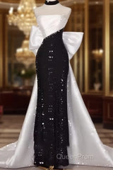 Vintage Mermaid Strapless Sequin Black Long Evening Prom Dresses Formal Dresses