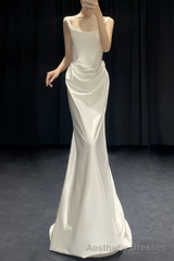 Vintage Mermaid Straps Sleeveless Satin Ivory Wedding Dresses