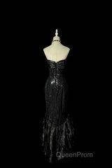 Vintage Mermaid Sweetheart Black Sequin Long Evening Prom Gown Fairy Evening Prom Dresses