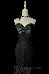 Vintage Mermaid Sweetheart Black Sequin Long Evening Prom Gown Fairy Evening Prom Dresses