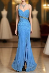 Vintage Mermaid Sweetheart Blue Chiffon Long Evening Prom Gown Fairy Evening Prom Dresses