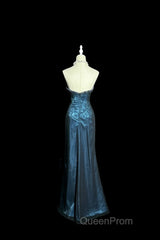Vintage Mermaid Sweetheart Sleeveless Long Blue Slit Evening Prom Gown Fairy Evening Prom Dresses