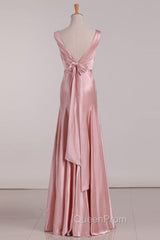 Vintage Mermaid V Neckline Pink Satin Long Evening Prom Dresses Party Evening Dresses