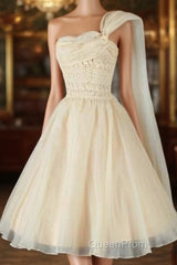Vintage One Shoulder Organza Homecoming Dresses