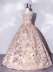 Vintage Pink Print Sweetheart Quinceanera Dress