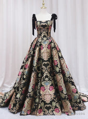 Vintage Print Floral Straps Prom Dress