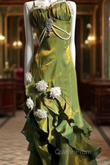 Vintage Sheath Irregular Ruffled Spaghetti Straps WomenS Green Birthday Party Dresses