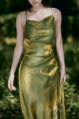 Vintage Sheath Spaghetti Straps Green Shiny Evening Prom Dresses Birthday Outfits