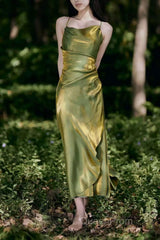 Vintage Sheath Spaghetti Straps Green Shiny Evening Prom Dresses Birthday Outfits