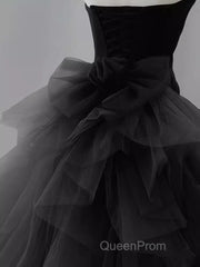 Vintage Sheath Strapless Satin Black Tulle Long Evening Prom Dresses Formal Dresses