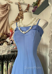 Vintage Soft Blue Spaghetti Strap A-Line Chiffon Birthday Evening Prom Dresses Pretty Graduation Dresses