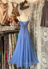 Vintage Soft Blue Spaghetti Strap A-Line Chiffon Birthday Evening Prom Dresses Pretty Graduation Dresses