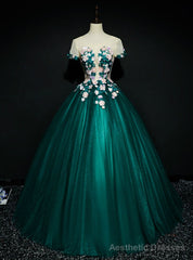 Wear a Classic Green Ball Gown Tulle Short Sleeve Appliques Quinceanera Dress