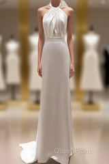 Weitese Formal WomenS Dresses White Halter Light Wedding Dresses Bride Dresses Fishtail Evening Dresses Evening Prom Dresses Stores
