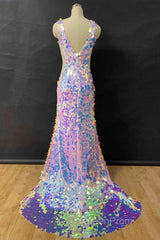 Mermaid V-Neck Sequined Long Evening Prom Dresses