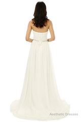White Chiffon Sweetheart With Beading Pleats Bridesmaid Dresses