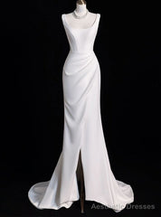 White Mermaid Satin Pleats Split Wedding Dress