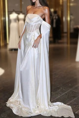 White Satin Evening Prom Dresses Satin A-Line Long Scoop Long Evening Dresses