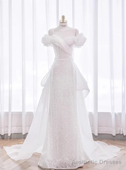White Sequins Off the Shoulder Wedding Dress