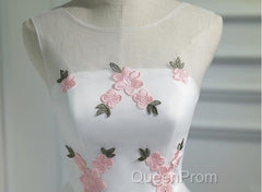 White Short Cute Graduation Party Dresses , Lovely Evening Prom Dresses , Formal Dresses Tulle With Flowers