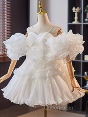 White Sweetheart Neck Organza Short Evening Prom Dresses, White Homecoming Dresses