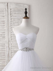 White Sweetheart Neck Tulle Long Prom Dress, White Formal Graduation Dress